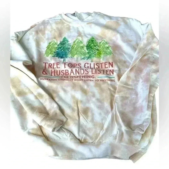 Gildan Large heavy blend crewneck Christmas sweatshirt. NWT. Tye dye tan . Funny - Picture 1 of 3
